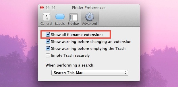 Показывать расширения файлов в Mac OS X
