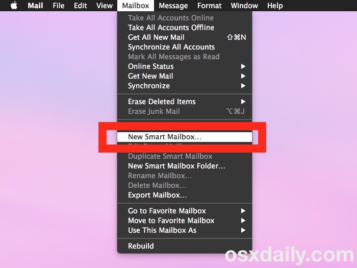 Создайте новый смарт-почтовый ящик в Mac Mail