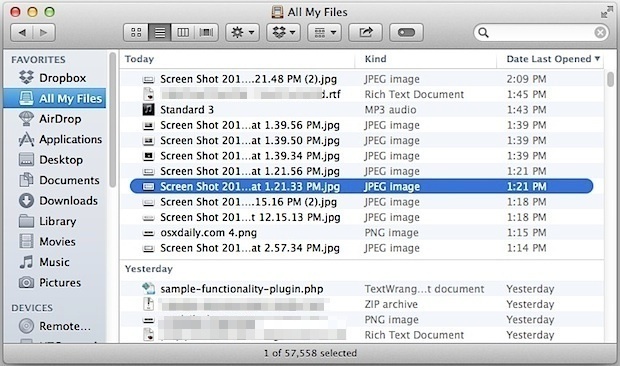 Дата последней открытой сортировки во всех моих файлах OS X Finder