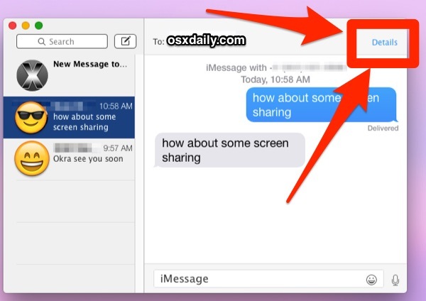 Начать совместное использование экрана с сообщений в OS X