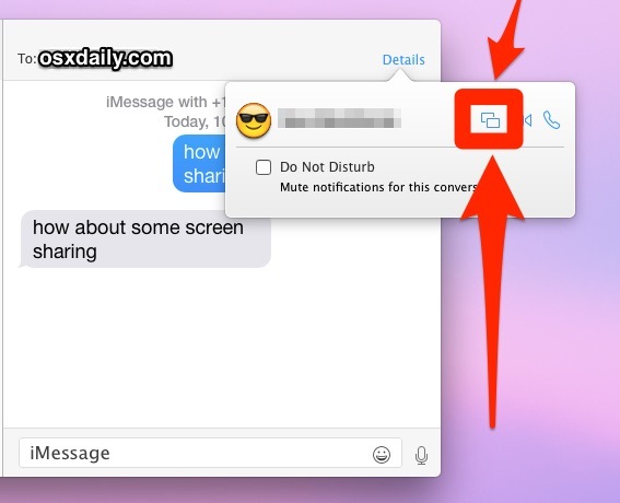 Запуск или запрос совместного использования экрана в приложении OS X Messages