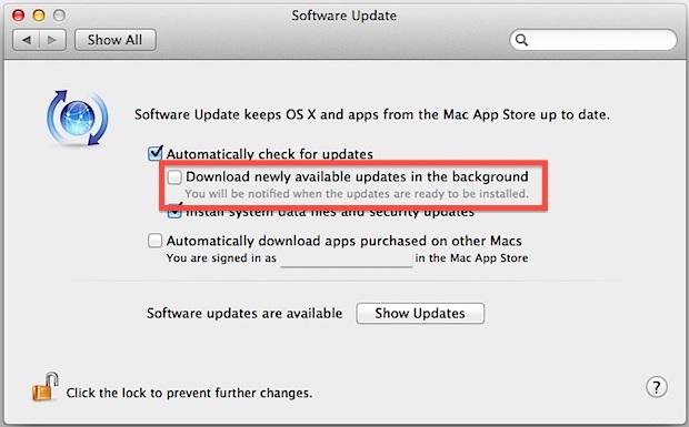 Остановить загрузку и обновление приложений в OS X Mountain Lion