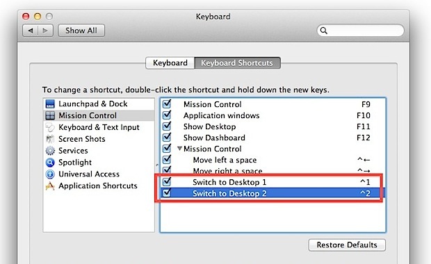 Быстрое переключение между рабочими столами в Mac OS X 10.7 с помощью клавиш управления