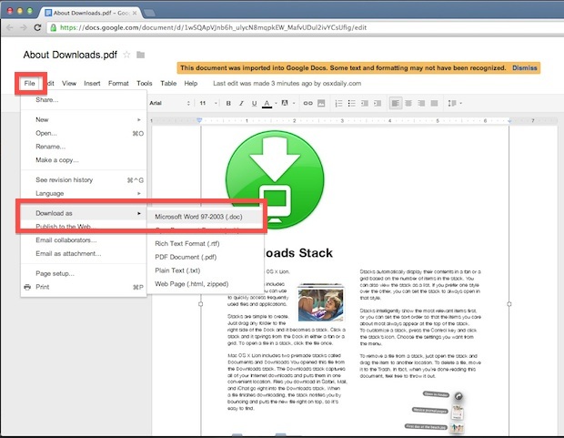 Конвертировать PDF в DOC бесплатно с помощью Документов Google
