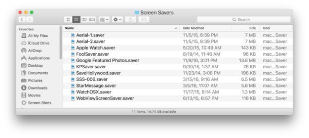 Папки пользовательской экранной заставки на Mac
