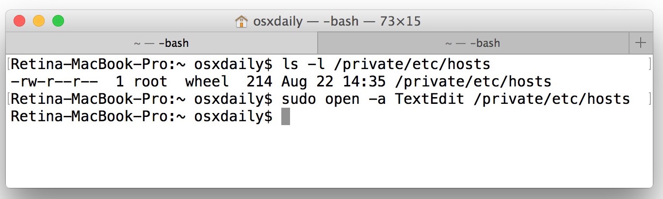 Как изменить файл hosts в TextEdit Mac OS X