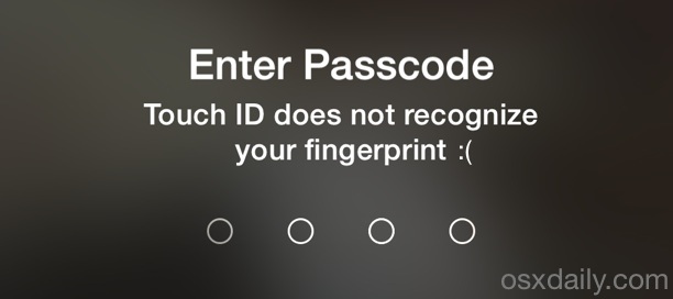Сенсорный идентификатор не распознает ваш отпечаток, введите пароль