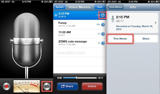 Сократите записи голосовых заметок на iPhone