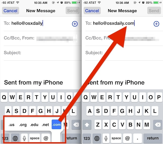 Автоматически введите TLD электронной почты, чтобы быстрее выполнить адрес в iOS