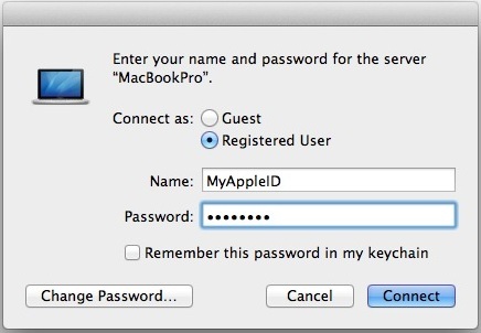 Подключитесь к Mac-серверу с помощью одобренного Apple ID