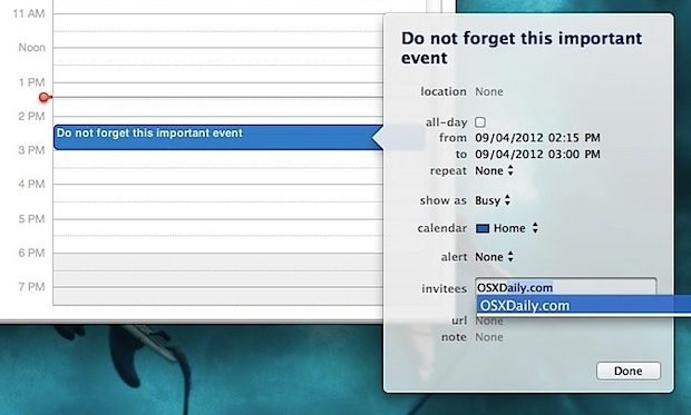 Приглашать людей на события в Календарь из Mac OS X