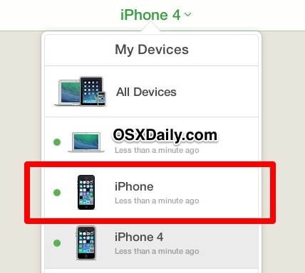 Выберите отсутствующий iPhone из списка «Мои устройства»