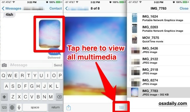 Просмотреть все изображения и фильмы в сеансе iMessage с помощью приложения «Сообщения» для iOS