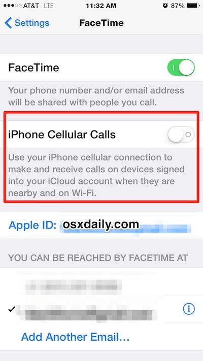 Остановите разные звонки iPhone, отключив функцию сотового вызова FaceTime iPhone