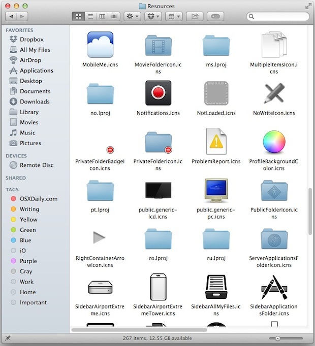 Расположение системных иконок Mac OS X