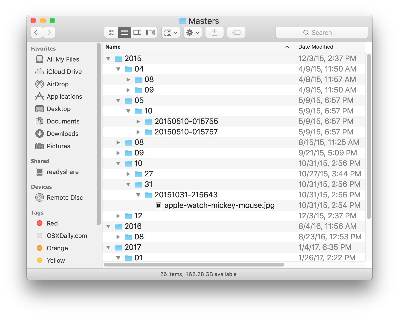 Расположение файлов фотографий в Mac OS