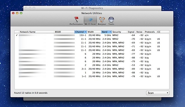 Сканер Wi-Fi в Mac OS X Mountain Lion