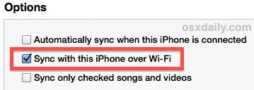 Поддержка Wi-Fi Sync в iTunes выглядит так: