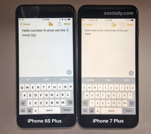 iPhone 7 Желтый экран бок о бок с экраном iPhone 6S