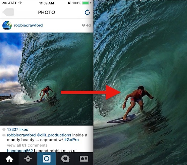 Увеличьте масштаб до изображений Instagram с трюком iPhone